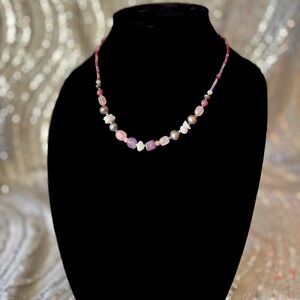 Peyote Bird 925 Beaded Necklace with Purple Shades of Stones